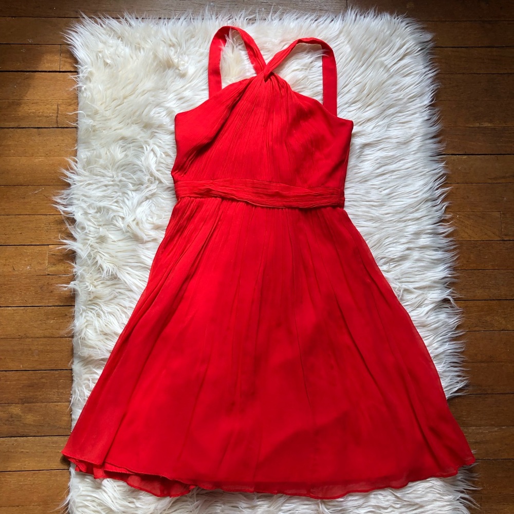 J. Crew Red Silk Chiffon Dress Sz 2